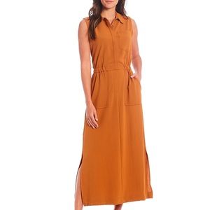 Calvin Klein Sleeveless Button Front Midi Dress - Orange